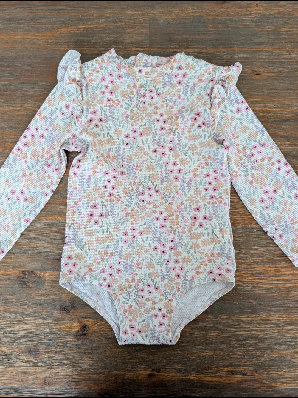 H&M Girls' Floral Long-Sleeve One-Piece in Pink and Cream